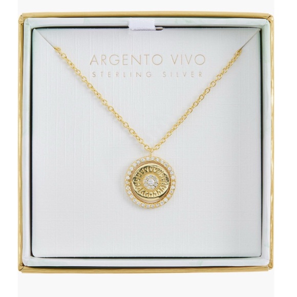 + ARGENTO VIVO + Sterling Silver CZ Coin Pendant Necklace - Picture 3 of 6